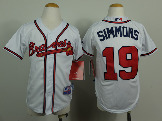 Youth Atlanta Braves 19 Simmons White MLB Jerseys